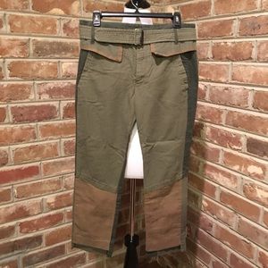 Zara Women Cropped Ankle Belted Patchwork Pants